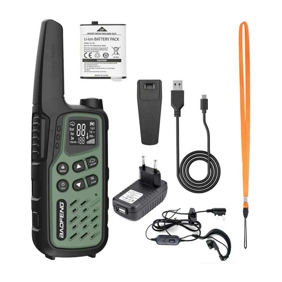 Baofeng BF-T25E 2 tk rohelised PMR walkie-talkie’d lastele, 16 kanalit, 10 km, 1400mAh Li-Ion akudega – 13