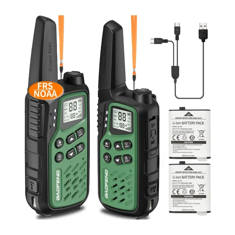Baofeng BF-T25E 2 tk rohelised PMR walkie-talkie’d lastele, 16 kanalit, 10 km, 1400mAh Li-Ion akudega – 5
