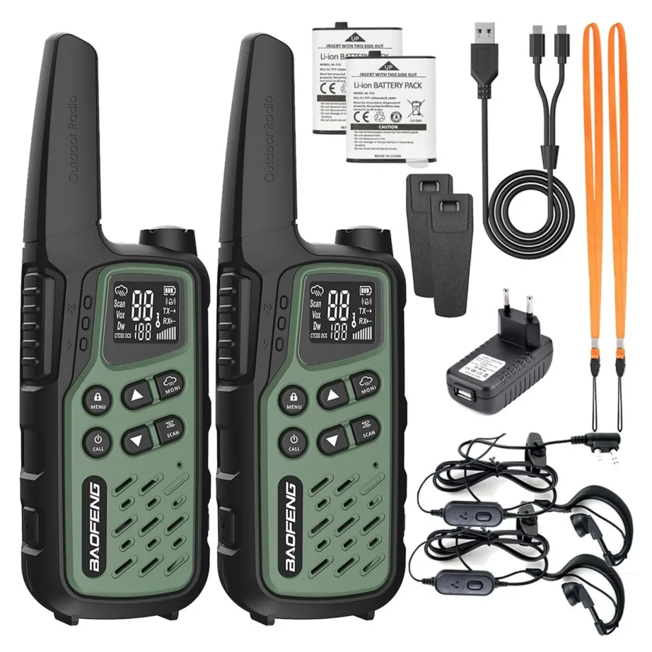 Baofeng BF-T25E 2 tk rohelised PMR walkie-talkie’d lastele, 16 kanalit, 10 km, 1400mAh Li-Ion akudega – 10