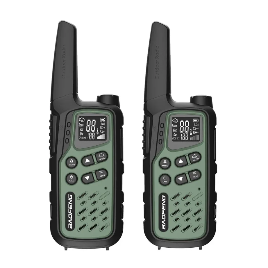 Baofeng BF-T25E 2 tk rohelised PMR walkie-talkie’d lastele, 16 kanalit, 10 km, 1400mAh Li-Ion akudega