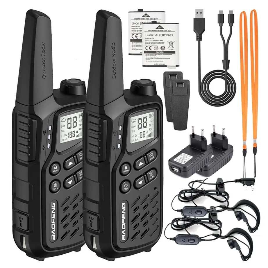 Baofeng BF-T25E must 2-osaline PMR lasteraadiosaatjate komplekt, 16 kanalit, VOX, LED, 10 km ulatus, Li-Ion aku, 155 alamkoodi – 12