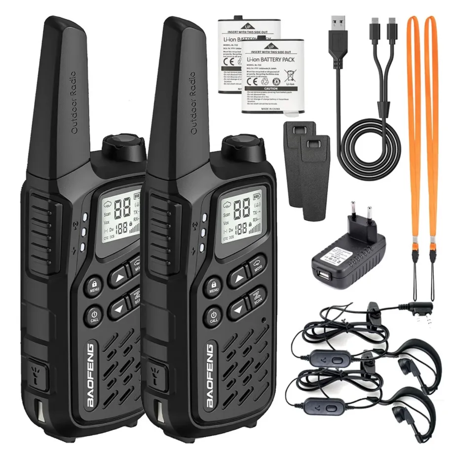 Baofeng BF-T25E must 2-osaline PMR lasteraadiosaatjate komplekt, 16 kanalit, VOX, LED, 10 km ulatus, Li-Ion aku, 155 alamkoodi – 4