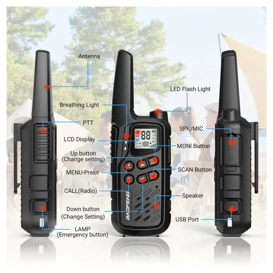 Baofeng BF-T25E must 2-osaline PMR lasteraadiosaatjate komplekt, 16 kanalit, VOX, LED, 10 km ulatus, Li-Ion aku, 155 alamkoodi – 6