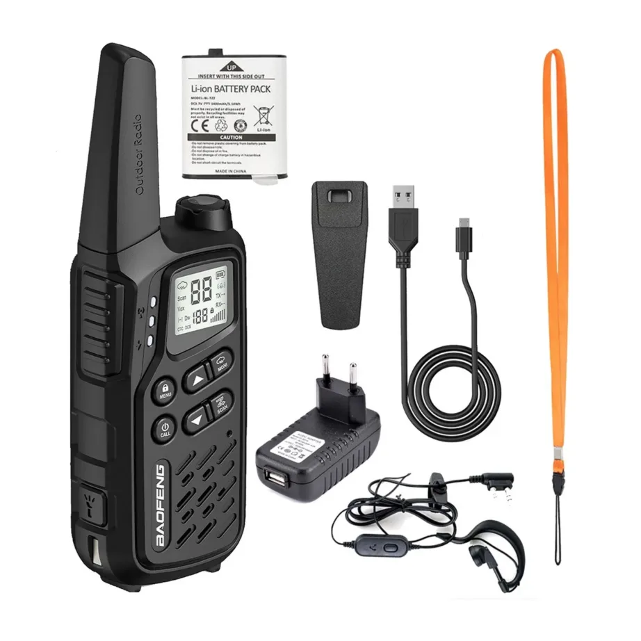 Baofeng BF-T25E must 2-osaline PMR lasteraadiosaatjate komplekt, 16 kanalit, VOX, LED, 10 km ulatus, Li-Ion aku, 155 alamkoodi – 10