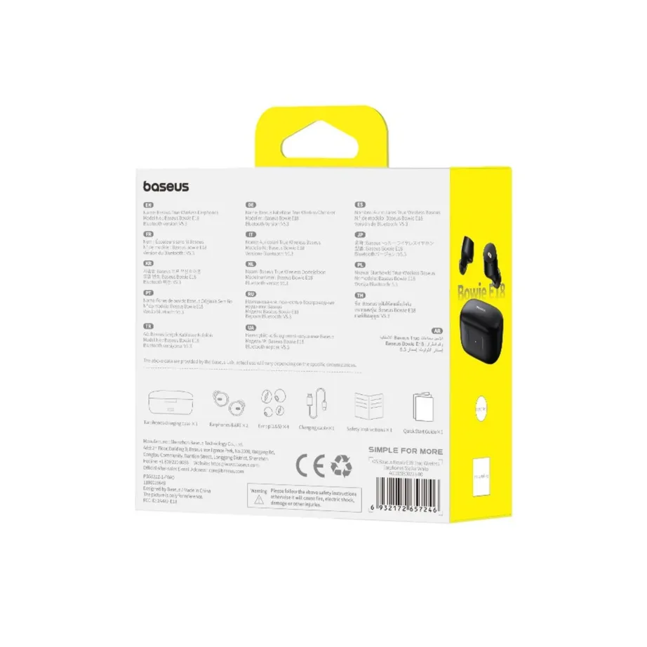 Baseus Bowie E18 mustad juhtmevabad in-ear kõrvaklapid, 25h, IPX4 – 7