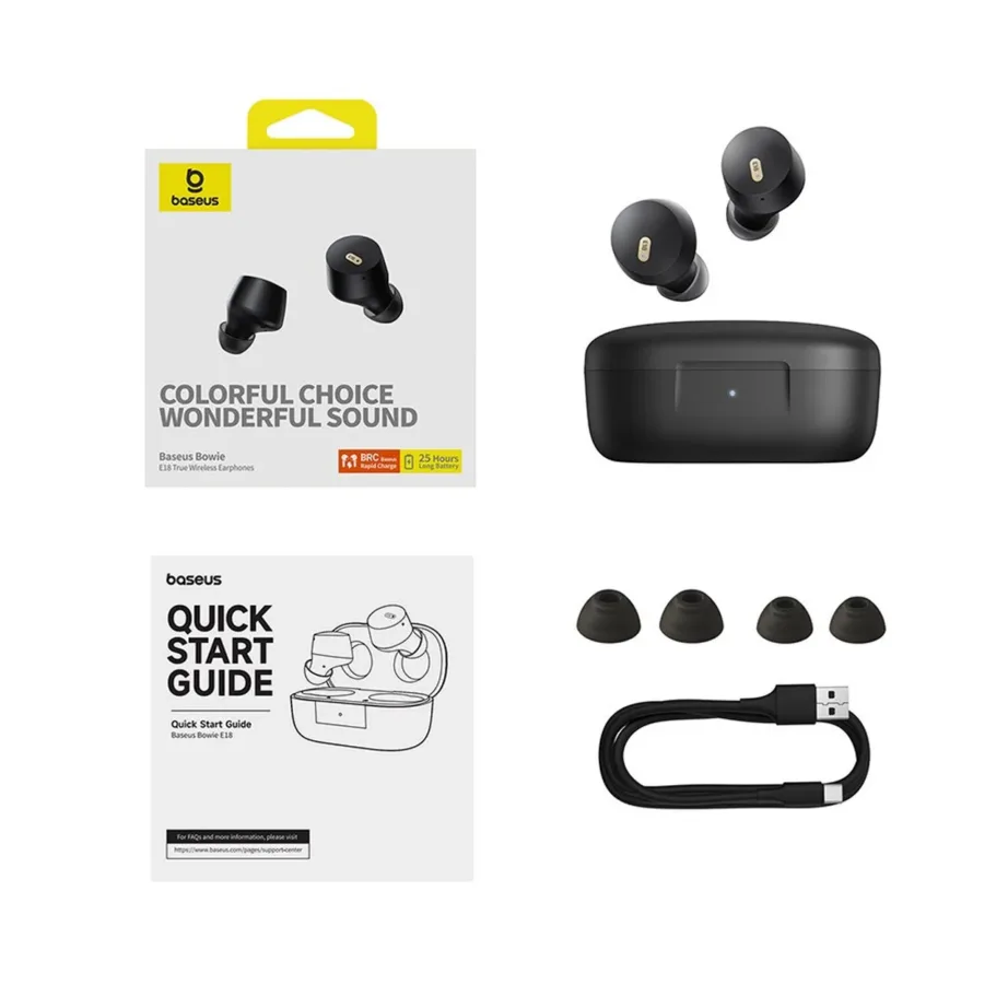 Baseus Bowie E18 mustad juhtmevabad in-ear kõrvaklapid, 25h, IPX4 – 8