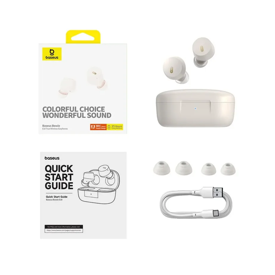 Baseus Bowie E18 valged TWS in-ear Bluetooth 5.3 kõrvaklapid mürasummutusega, IPX4, 25h, laadimiskarbiga – 8