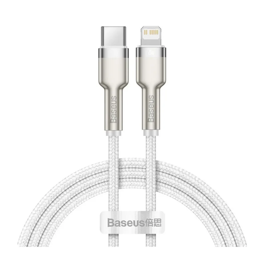 Baseus CATLJK-A02 1 m valge USB-C–Lightning kaabel, 20 W, tsingist korpusega, Power Delivery