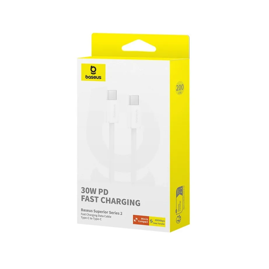 Baseus Superior P10365200211-01 2 m 30 W valge USB-C–USB-C andme- ja laadimiskaabel TPE/PC PD-toega – 7