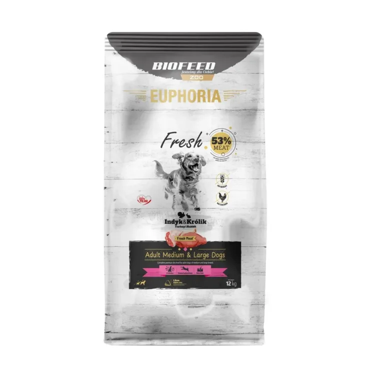 BIOFEED EUPHORIA Fresh 12 kg kalkuni ja küülikuga kuivtoit täiskasvanud keskmise ja suure tõu koertele, gluteenivaba, liigeste ja immuunsuse toetuseks