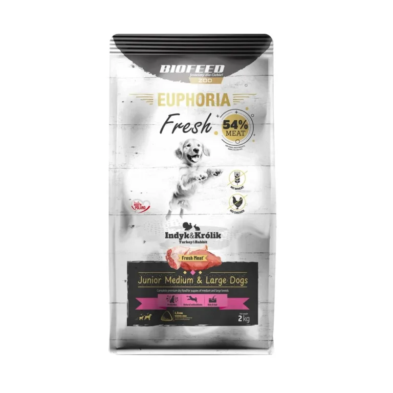BIOFEED Euphoria Fresh 2 kg gluteenivaba kalkuni- ja küülikutoit kasvavatele keskmistele ja suurtele koertele