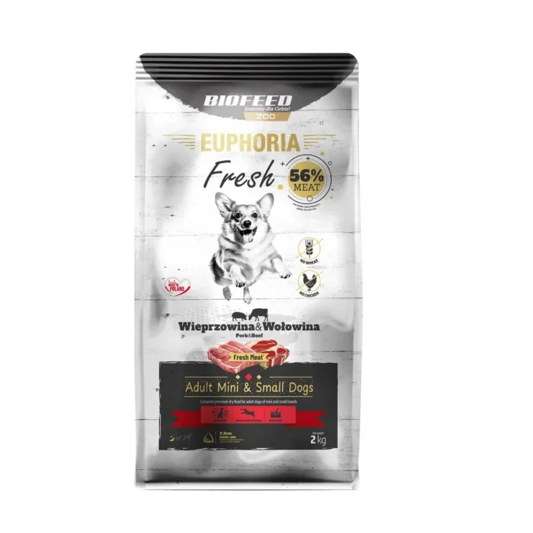 BIOFEED Euphoria Fresh 2 kg gluteenivaba kuivtoit sealiha ja veiselihaga väikest kasvu täiskasvanud koertele