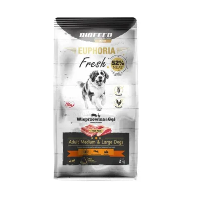 BIOFEED Euphoria Fresh 2 kg gluteenivaba kuivtoit täiskasvanud keskmistele ja suurtele koertele sealiha ja hanega