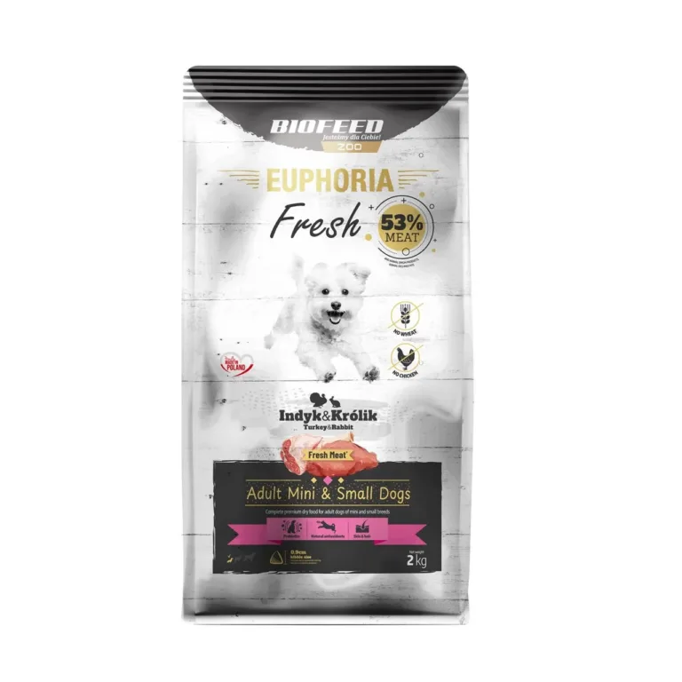 BIOFEED Euphoria Fresh 2 kg gluteenivaba kuivtoit väikest kasvu täiskasvanud koertele kalkuni- ja jäneselihaga