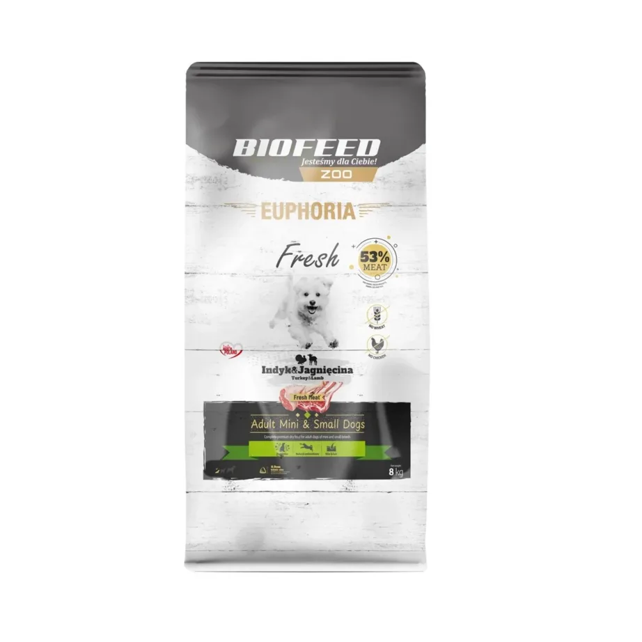 BIOFEED Euphoria Fresh 8 kg kalkuni- ja lambalihaga gluteenivaba kuivtoit väikest tõugu täiskasvanud koertele