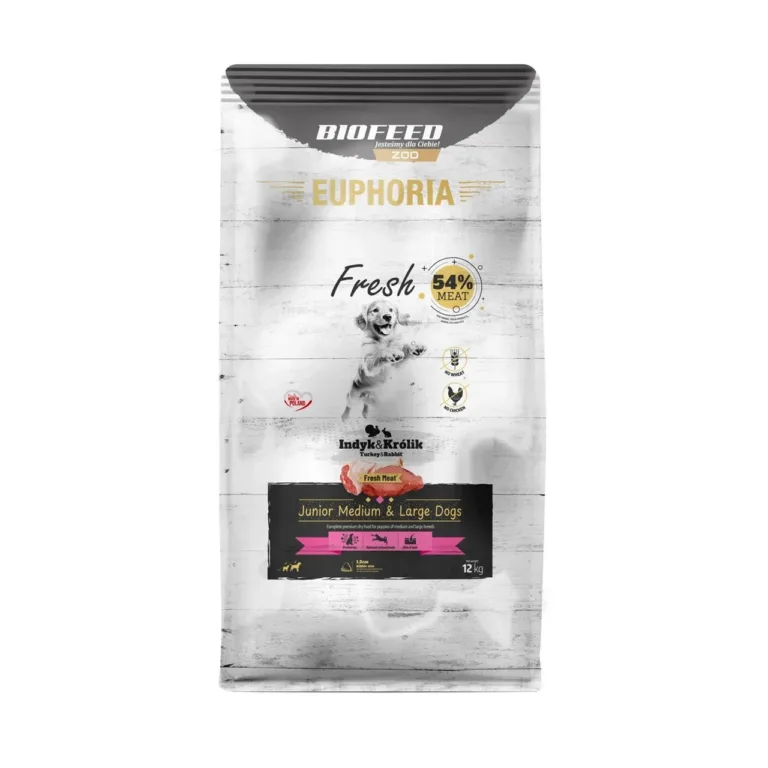 Biofeed EUPHORIA Fresh Junior 12 kg kalkuni ja küülikuga gluteenivaba kuivtoit keskmistele ja suurtele koeratõugudele