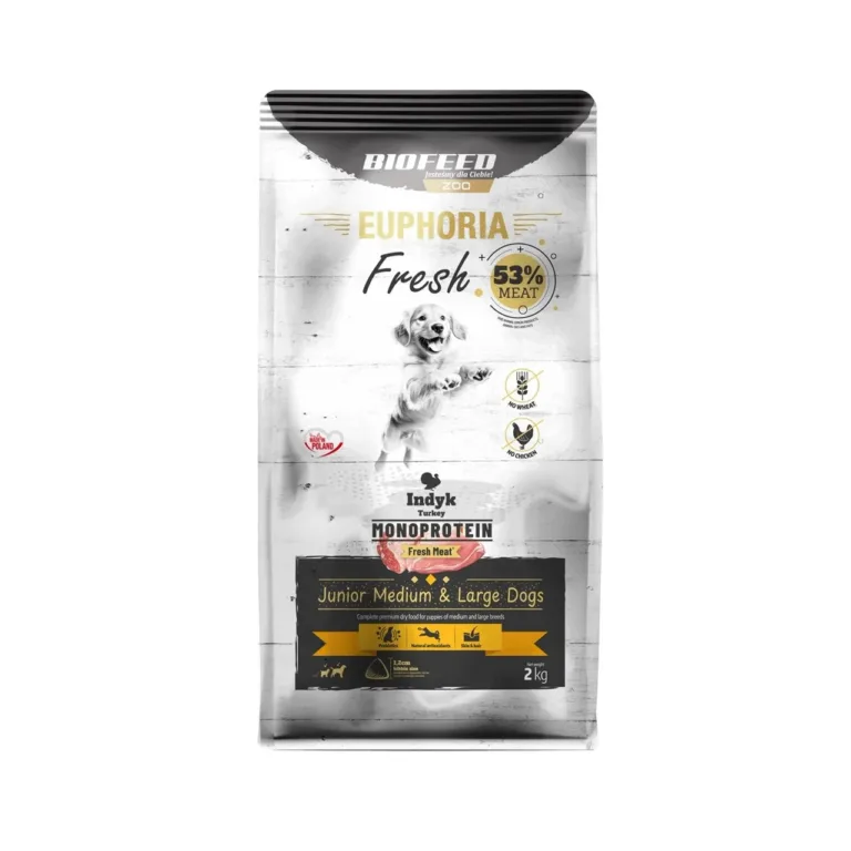 BIOFEED Euphoria Fresh Junior 2 kg kalkuni monoproteiin kuivtoit keskmistele ja suurtele koeratõugudele