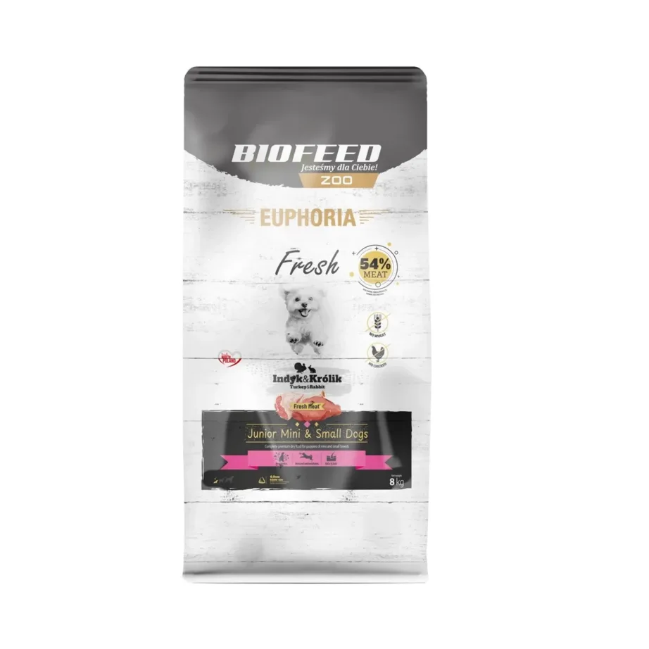BIOFEED Euphoria Fresh Junior Mini & Small kalkunimonoproteiin 8 kg gluteenivaba kuivtoit väikest kasvu kutsikatele