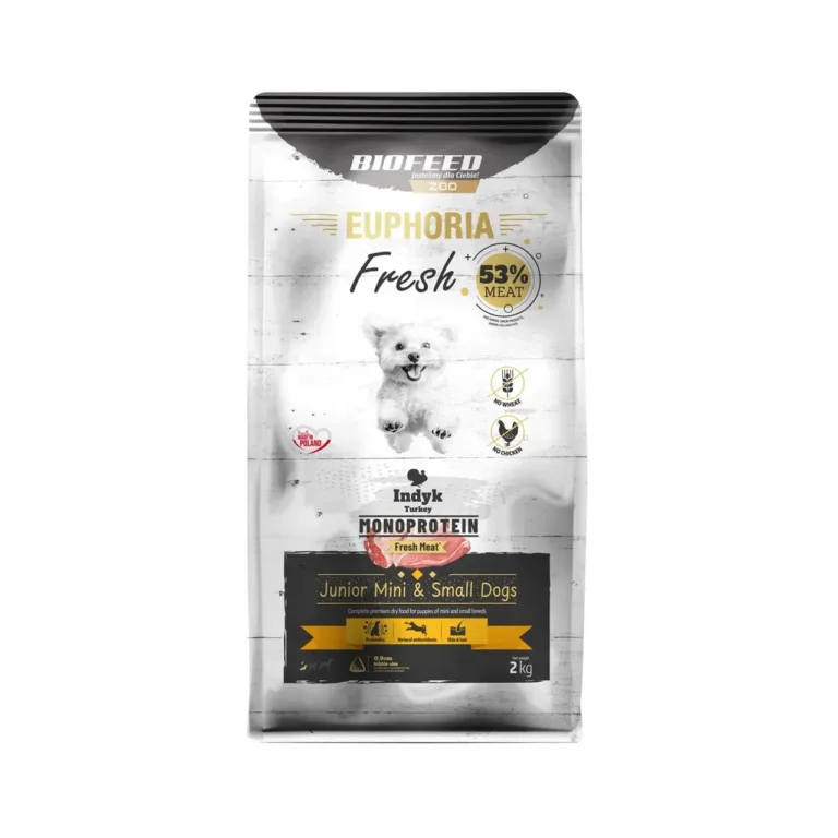 BIOFEED Euphoria Fresh Junior Small 2 kg kalkunimonoproteiin kuivtoit noortele väikest tõugu koertele