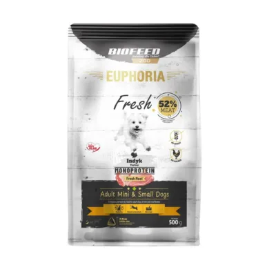 BIOFEED Euphoria Fresh Turkey XS/S 500g gluteenivaba täissööt väikest tõugu täiskasvanud koertele