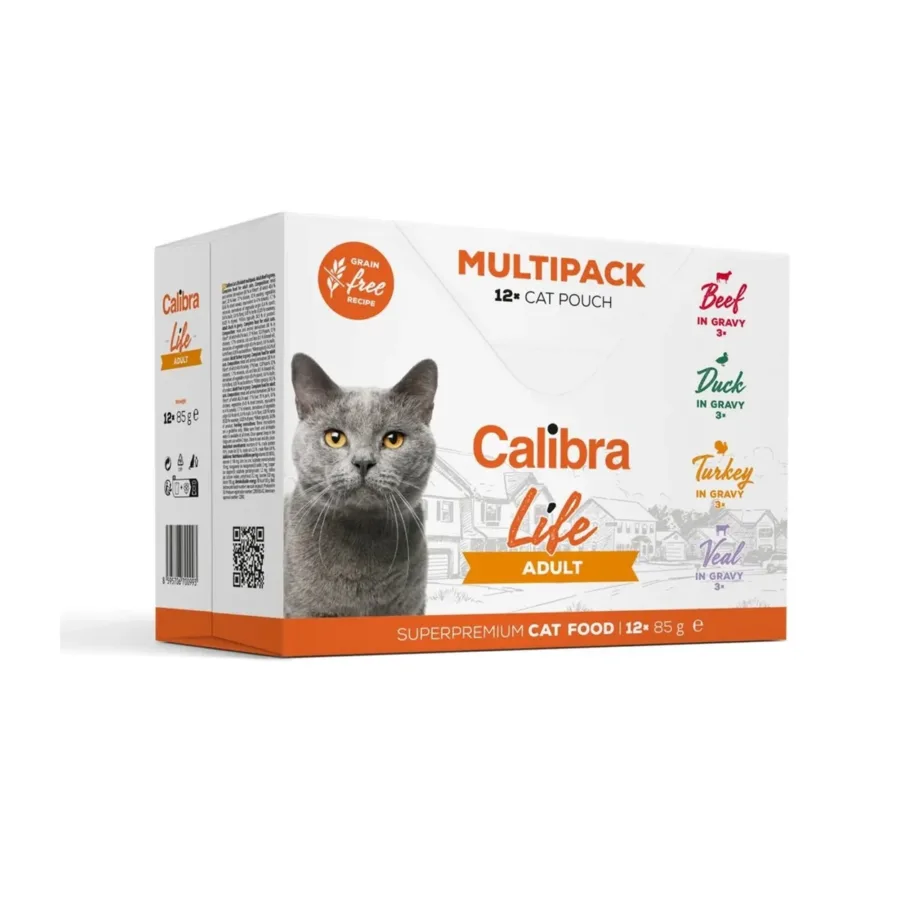 Calibra Life Adult 12x85g teraviljavaba täissööt kassidele, segamaitseline märgtoit steriliseeritud ja kastreeritud kassidele