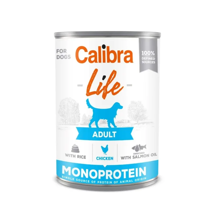 Calibra Life Adult 400 g kana ja riisiga märg täistoit igat tõugu täiskasvanud koertele, gluteeni- ja sojavaba, monoproteiin