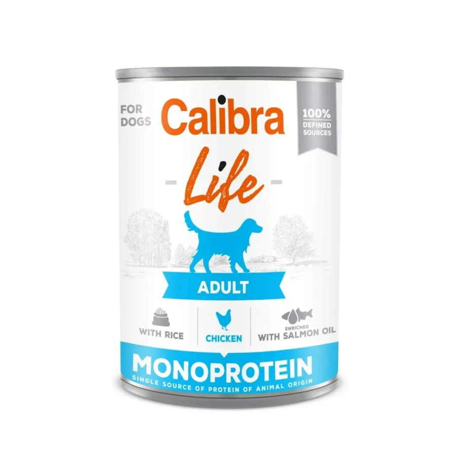 Calibra Life Adult 400 g kana ja riisiga märg täistoit igat tõugu täiskasvanud koertele, gluteeni- ja sojavaba, monoproteiin