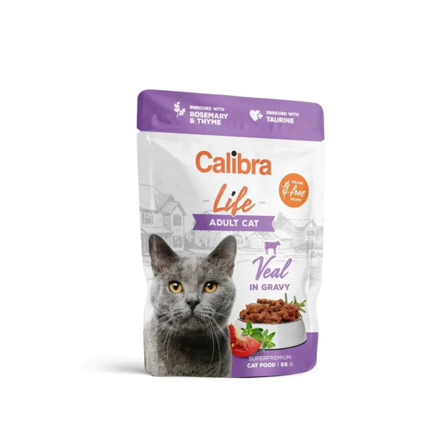 Calibra Life Adult 85g vasikaliha kastmes täissööt täiskasvanud kassile, teravilja- ja gluteenivaba märgtoit