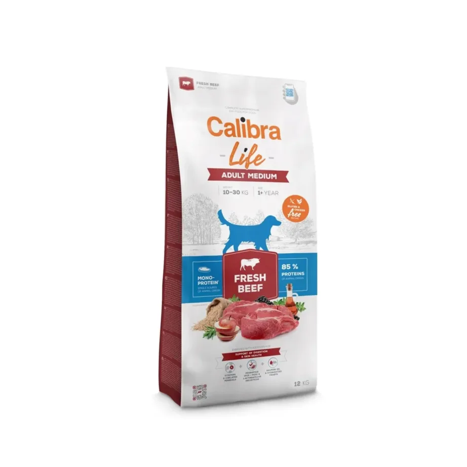 Calibra Life Adult Medium 12 kg gluteenivaba veiselihaga kuivtoit keskmist tõugu täiskasvanud koertele