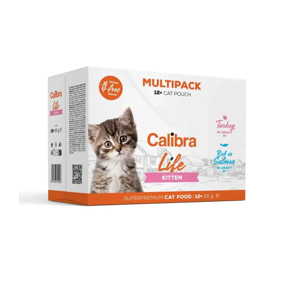 Calibra Life Kitten 12x85g teraviljavaba märgtoidu multipakk kassipoegadele, steriliseeritud ja ülekaalule kalduvatele noorkassidele