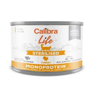 Calibra Life Sterilised Turkey 200g märgtoit steriliseeritud täiskasvanud kassidele, kalkuni monoproteiin, gluteeni- ja teraviljavaba, konserv