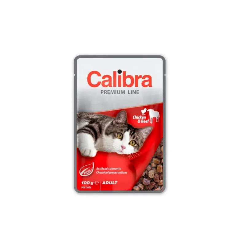 Calibra Premium Line 100g kanaliha ja veiselihaga täiskasvanud kassidele gluteenivaba märgtoit