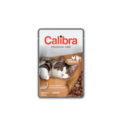Calibra Premium Line 100g lambalihaga täisväärtuslik märgtoit täiskasvanud kassidele, gluteeni- ja teraviljavaba