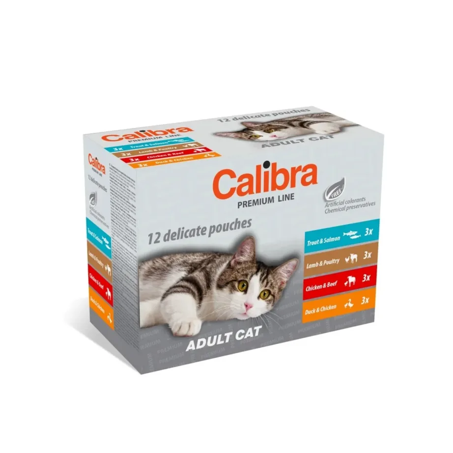 Calibra Premium Line Adult 12x100g märgtoit täiskasvanud kassile, gluteeni- ja teraviljavaba, erinevad maitsed