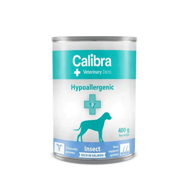 Calibra Veterinary Diets Hypoallergenic Insect & Salmon 400g täissööt täiskasvanud koertele, gluteenivaba konserv tundliku seedimise ja naha toetuseks