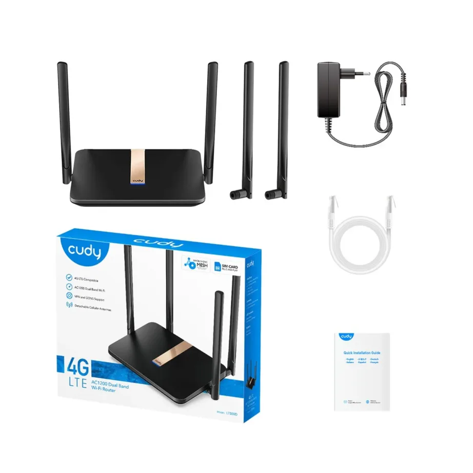 Cudy LT500D_EU 4G LTE kaheribaline AC1200 128MB ruuter NanoSIM-iga, 4xLAN, must – 4