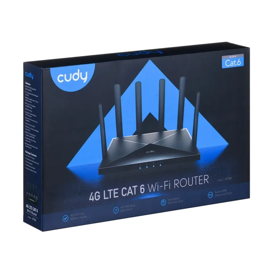 Cudy LT700_EU 4G LTE Cat.6 dual-SIM must gigabit-ruuter, Wi-Fi 5 (2,4/5 GHz), 4 LAN-porti, eemaldatavad antennid – 6
