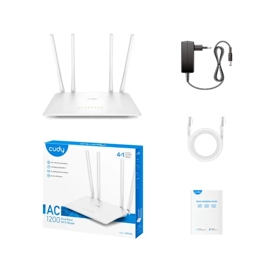 Cudy WR1200 Dual-band AC1200 867+300 Mbps 4 antenniga Wi-Fi 5 Fast Ethernet ruuter, 221×134,6×27,9 mm, valge – 5