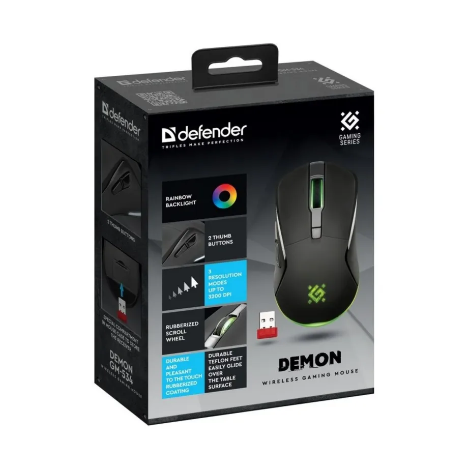 Defender Demon GM-534 must 3200 DPI ambidextriline juhtmevaba mängurihiir optilise sensoriga, aku toitega, USB nano vastuvõtjaga – 5