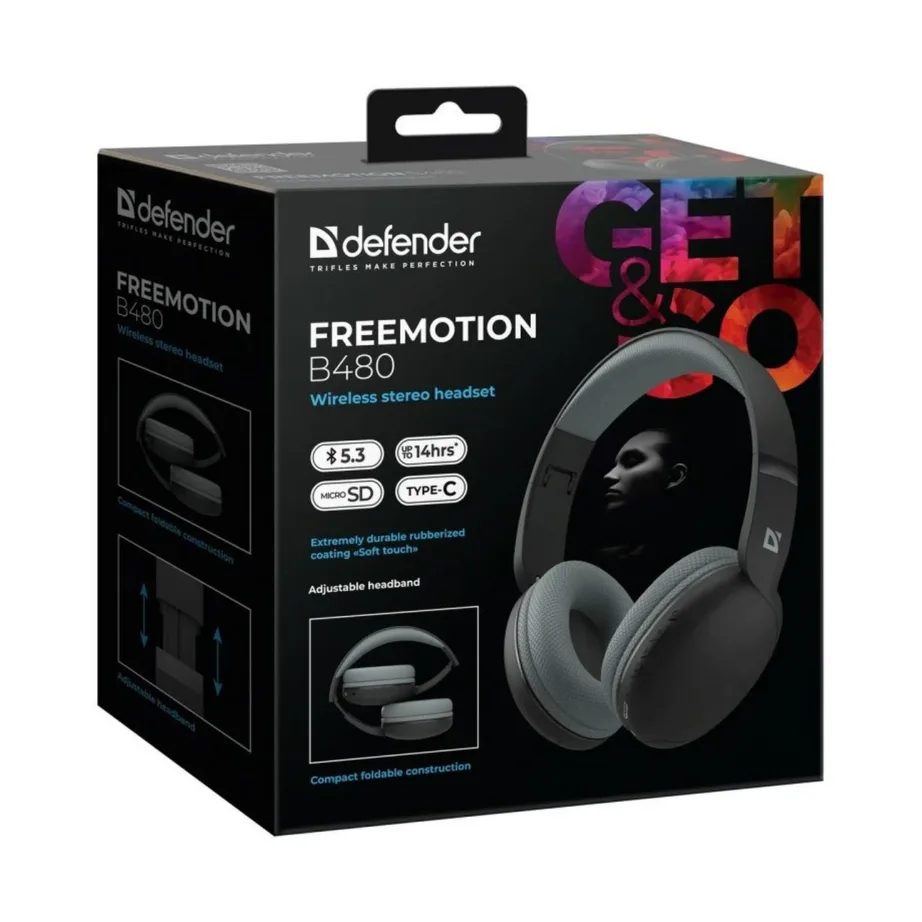 Defender FreeMotion B480 mustad Bluetooth juhtmevabad kõrvaklapid USB-C ja 3,5 mm sisendiga, suletud akustika, 99 dB, binauraalne – 10