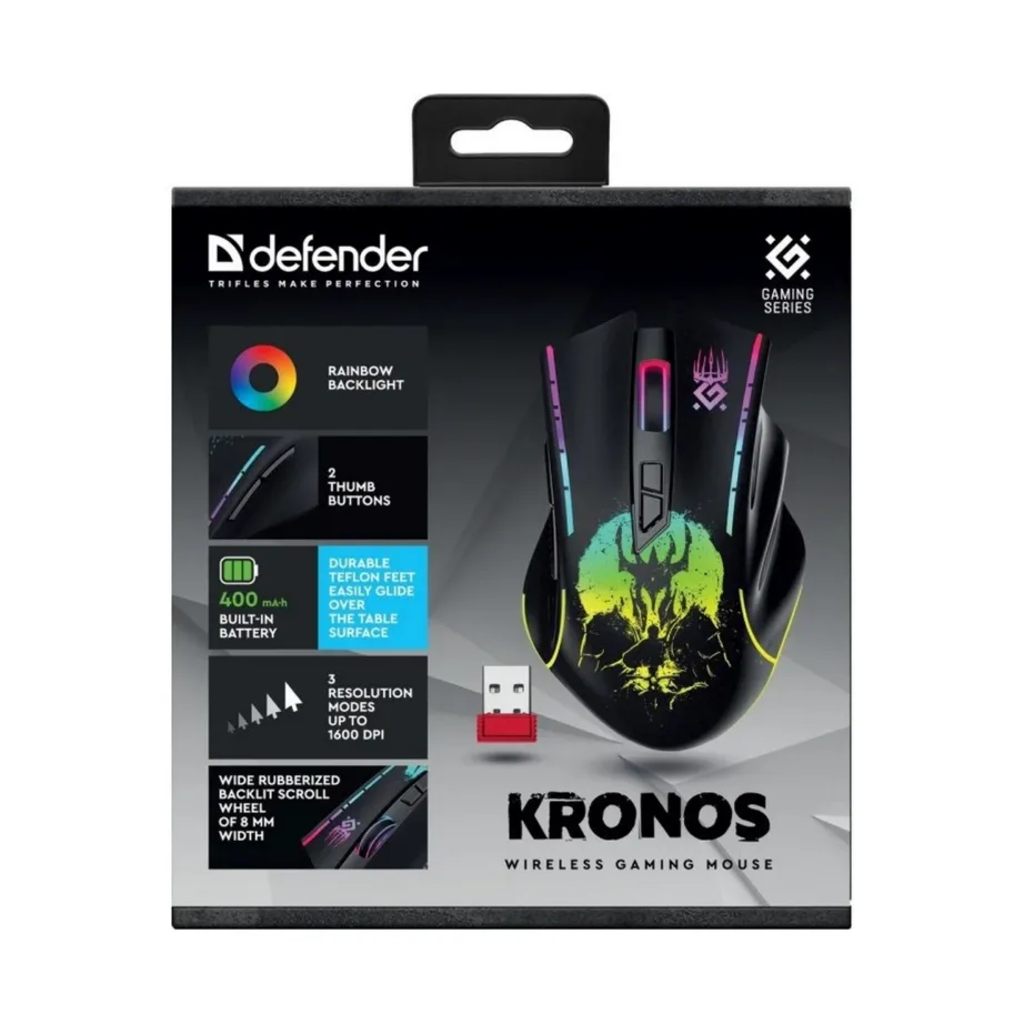 Defender Kronos GM-695 juhtmevaba 2,4 GHz mängurihiir, must, 1600 DPI, 7 nuppu, USB nano vastuvõtja – 9