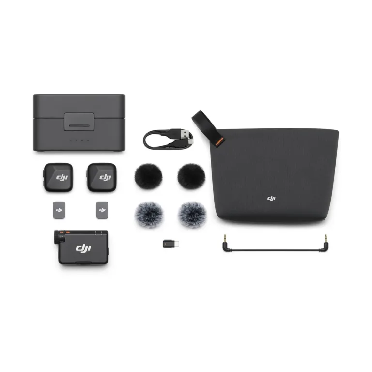 DJI Mic Mini 2 saatja ja vastuvõtjaga juhtmevaba mikrofonisüsteem, kuni 400 m ulatus, kõiksuunaline mikrofon, 3,5 mm heliväljund, kaasaskantav laadimiskohver