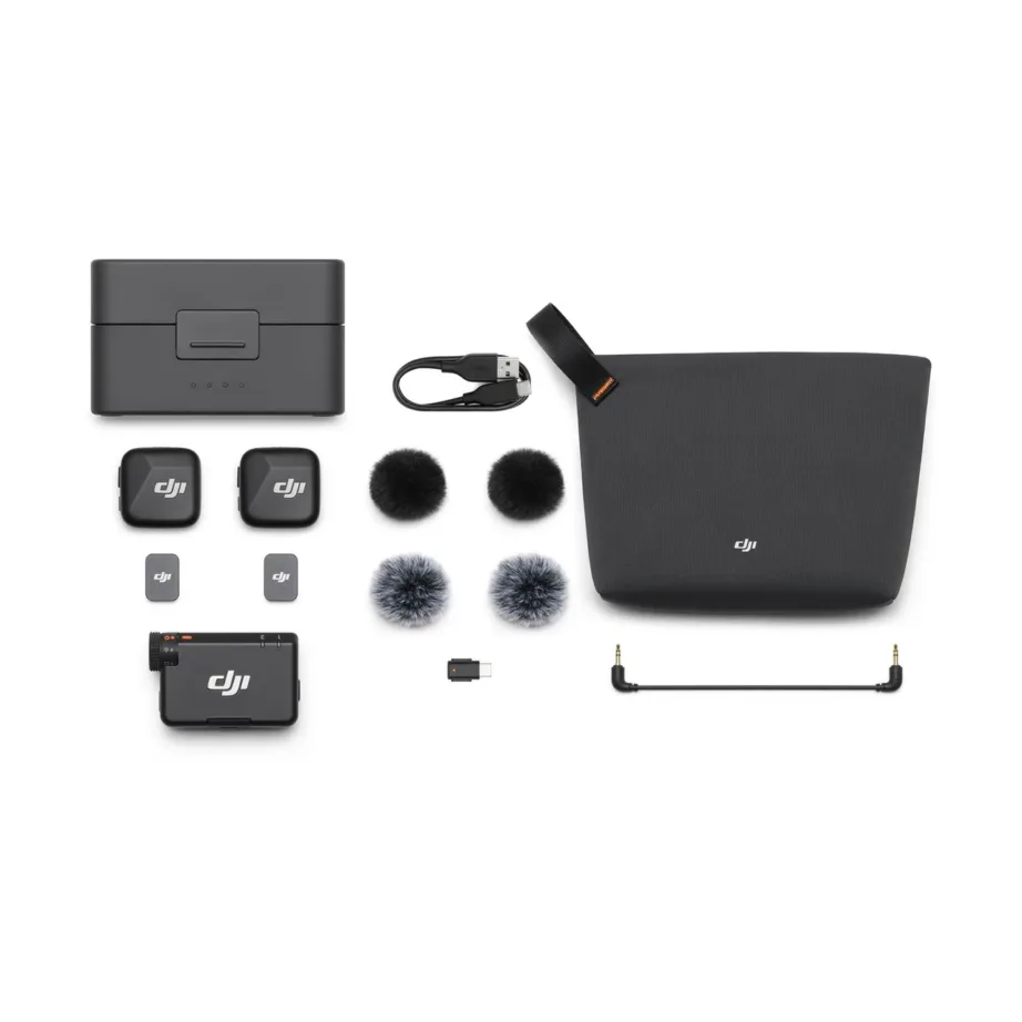 DJI Mic Mini 2 saatja ja vastuvõtjaga juhtmevaba mikrofonisüsteem, kuni 400 m ulatus, kõiksuunaline mikrofon, 3,5 mm heliväljund, kaasaskantav laadimiskohver – 13