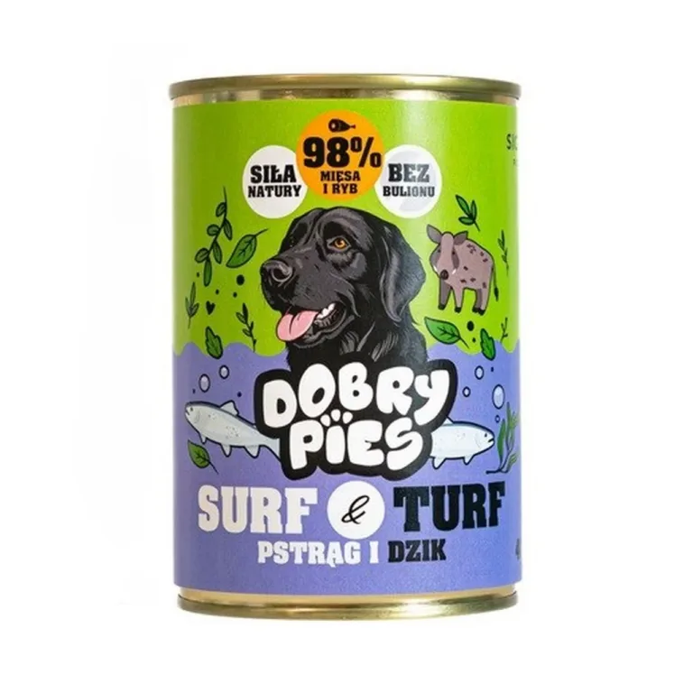 Dobry Pies Surf & Turf 400 g gluteenivaba forelli ja metssigaliha märgtoit täiskasvanud koertele