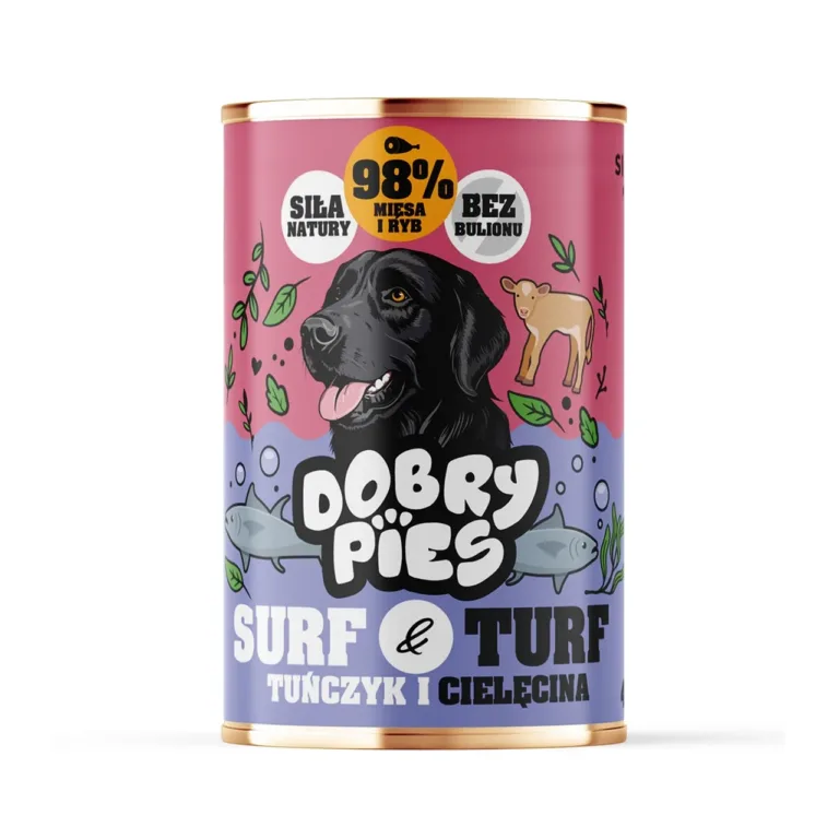 DOBRY PIES Surf & Turf 400g tuunikala ja vasikaliha gluteenivaba märgtoit täiskasvanud koertele