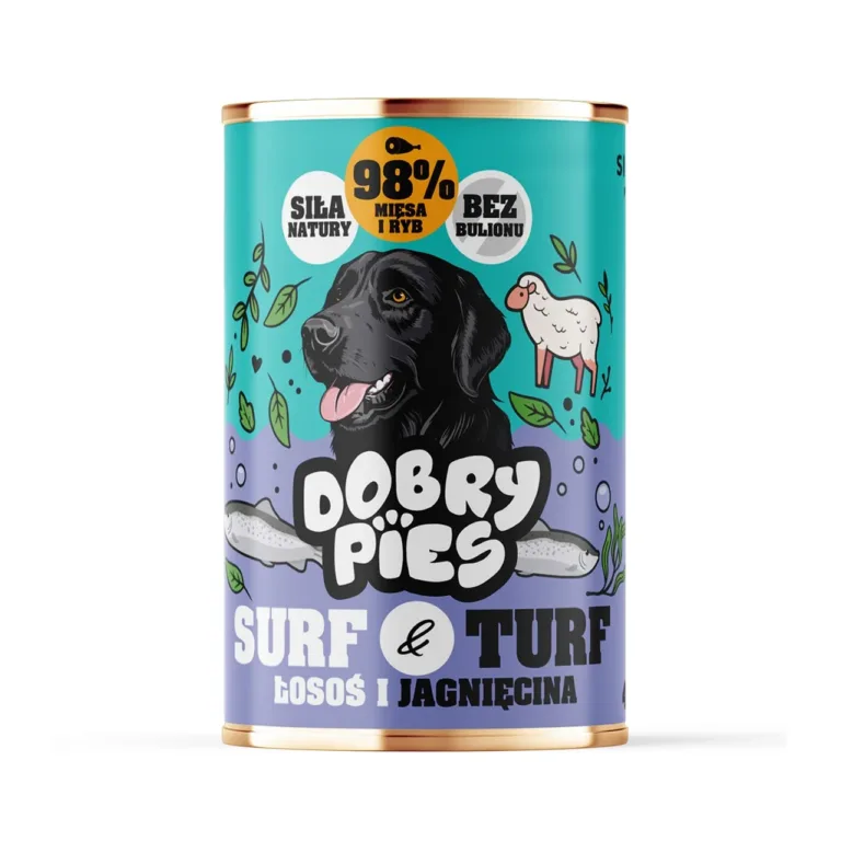 Dobry Pies Surf & Turf lõhe ja lambaga 400g gluteenivaba märgtoit täiskasvanud koertele