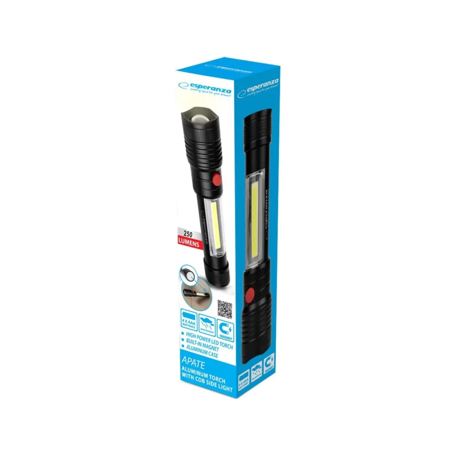 Esperanza EOT069 3W LED käsitaskulamp, 2500 lm, 100 m, alumiinium, 180 mm, 4xAAA, must – 7