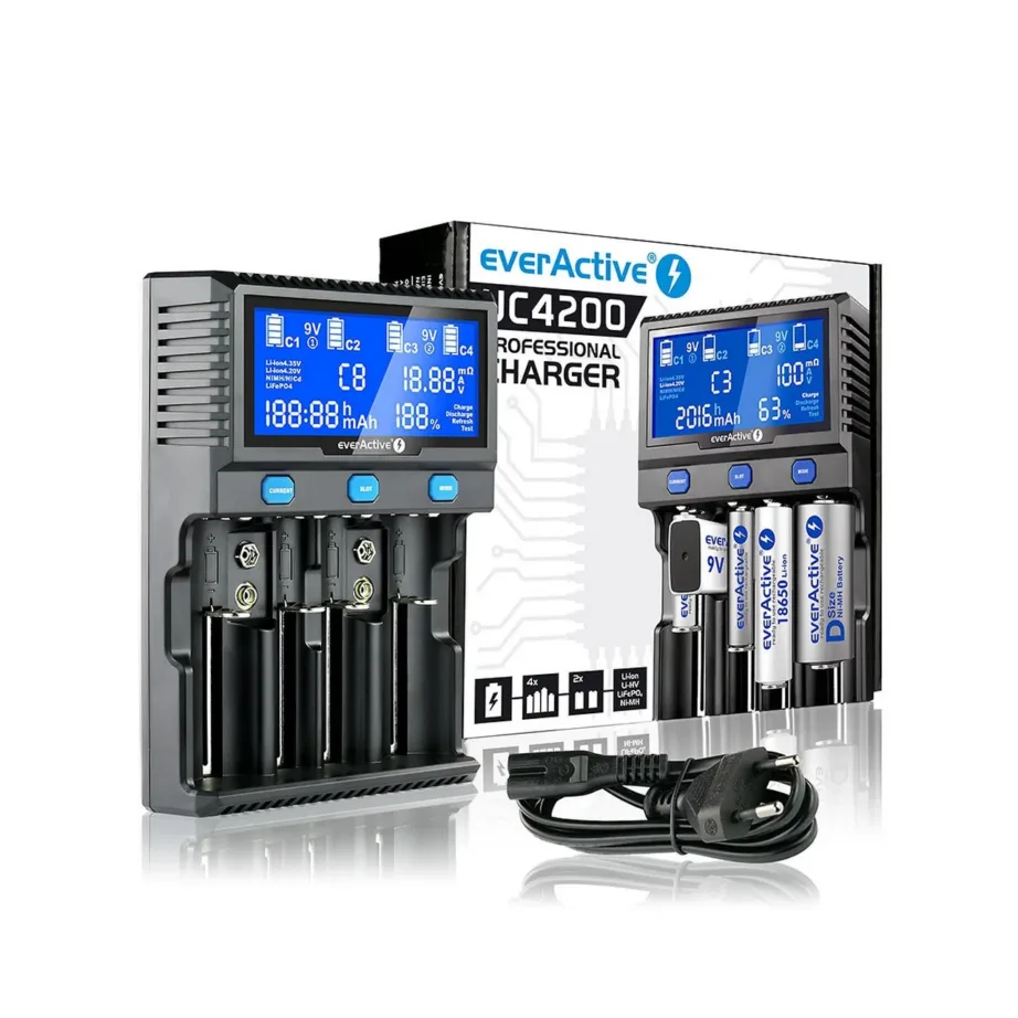 everActive UC-4200 must 4-pesaline AA/AAA akulaadija ekraaniga, 12V, 380 g – 6