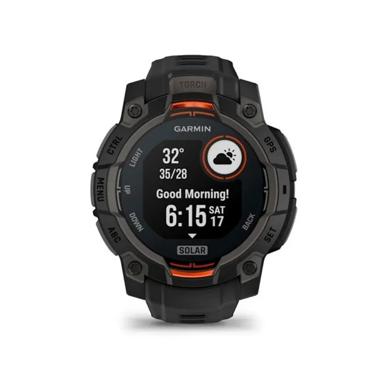 Garmin Instinct 3 Solar 45 mm musta silikoonrihmaga vastupidav GPS-nutikell, 10 ATM veekindlus, 672 h aku, pulsi- ja aktiivsusmonitor, iOS/Android
