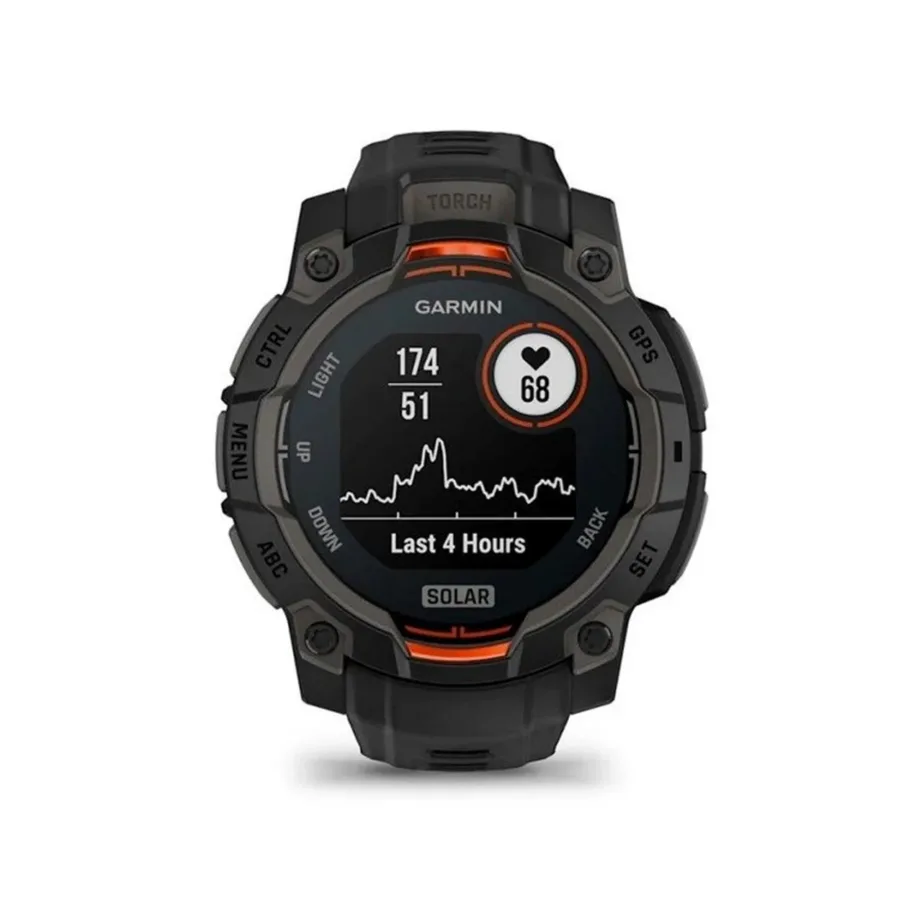 Garmin Instinct 3 Solar 45 mm musta silikoonrihmaga vastupidav GPS-nutikell, 10 ATM veekindlus, 672 h aku, pulsi- ja aktiivsusmonitor, iOS/Android – 4